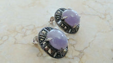 Load image into Gallery viewer, 10% OFF- Vintage Certified Natural Jadeite Purple Emerald A*Jade Handcarved A Pair of Lucky Jade Stud Earrings