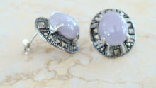 Load image into Gallery viewer, 10% OFF- Vintage Certified Natural Jadeite Purple Emerald A*Jade Handcarved A Pair of Lucky Jade Stud Earrings