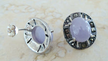 Load image into Gallery viewer, 10% OFF- Vintage Certified Natural Jadeite Purple Emerald A*Jade Handcarved A Pair of Lucky Jade Stud Earrings