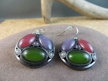 Load image into Gallery viewer, 10% OFF- Vintage Certified Natural Jadeite Red Purple Green Emerald A*Jade Handcarved A Pair of Lucky Jade Hook Earrings