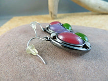 Load image into Gallery viewer, 10% OFF- Vintage Certified Natural Jadeite Red Purple Green Emerald A*Jade Handcarved A Pair of Lucky Jade Hook Earrings