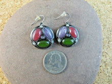 Load image into Gallery viewer, 10% OFF- Vintage Certified Natural Jadeite Red Purple Green Emerald A*Jade Handcarved A Pair of Lucky Jade Hook Earrings