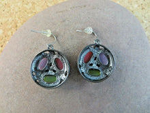 Load image into Gallery viewer, 10% OFF- Vintage Certified Natural Jadeite Red Purple Green Emerald A*Jade Handcarved A Pair of Lucky Jade Hook Earrings
