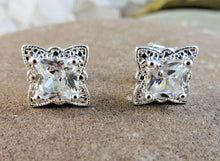 Load image into Gallery viewer, 10% OFF- Sparkling! Vintage Avon Square White Gem Stone Post Stud Earrings