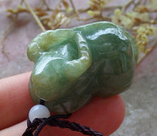Load image into Gallery viewer, Certified Natural Jadeite Emerald A*Jade HandCarved Ox Cow Pendant 风水牛 HL8027 with Gift Box