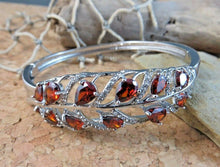 Load image into Gallery viewer, 10% OFF- Sparkling! Vintage 6.85 ctw Lab Garnet Hinged Bangle Hinged Bracelet 18k White Gold Plated