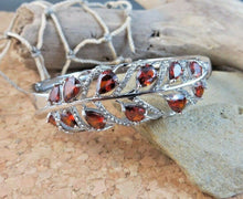 Load image into Gallery viewer, 10% OFF- Sparkling! Vintage 6.85 ctw Lab Garnet Hinged Bangle Hinged Bracelet 18k White Gold Plated