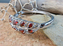 Load image into Gallery viewer, 10% OFF- Sparkling! Vintage 6.85 ctw Lab Garnet Hinged Bangle Hinged Bracelet 18k White Gold Plated