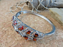 Load image into Gallery viewer, 10% OFF- Sparkling! Vintage 6.85 ctw Lab Garnet Hinged Bangle Hinged Bracelet 18k White Gold Plated