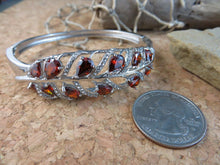 Load image into Gallery viewer, 10% OFF- Sparkling! Vintage 6.85 ctw Lab Garnet Hinged Bangle Hinged Bracelet 18k White Gold Plated