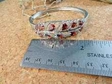 Load image into Gallery viewer, 10% OFF- Sparkling! Vintage 6.85 ctw Lab Garnet Hinged Bangle Hinged Bracelet 18k White Gold Plated