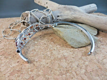 Load image into Gallery viewer, 10% OFF- Sparkling! Vintage 6.85 ctw Lab Garnet Hinged Bangle Hinged Bracelet 18k White Gold Plated