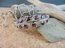 Load image into Gallery viewer, 10% OFF- Sparkling! Vintage 6.85 ctw Lab Garnet Hinged Bangle Hinged Bracelet 18k White Gold Plated