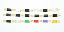 Load image into Gallery viewer, 10% OFF- 190mm/7.5in Certified Natural Multi-Color Ice Jadeite Emerald Jade Gems Gold Plated Fortune Lucky Link Clasp Bracelet