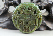 Load image into Gallery viewer, 10% OFF- Certified Natural Green Jadeite Emerald Jade Handcarved Lucky Dragon-Pixiu Coin Pendant《Grade A》NO.C88