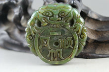 Load image into Gallery viewer, 10% OFF- Certified Natural Green Jadeite Emerald Jade Handcarved Lucky Dragon-Pixiu Coin Pendant《Grade A》NO.C88