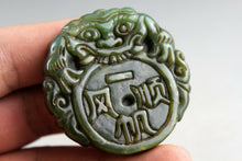 Load image into Gallery viewer, 10% OFF- Certified Natural Green Jadeite Emerald Jade Handcarved Lucky Dragon-Pixiu Coin Pendant《Grade A》NO.C88