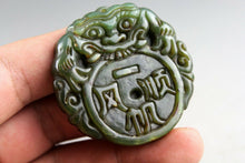 Load image into Gallery viewer, 10% OFF- Certified Natural Green Jadeite Emerald Jade Handcarved Lucky Dragon-Pixiu Coin Pendant《Grade A》NO.C88