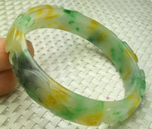 Load image into Gallery viewer, 56/57/58mm Certified Natural 3 Color Jadeite Emerald A Jade HandCarved Bat Coin Bracelet Bangle A-339