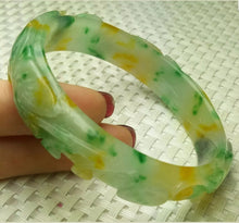 Load image into Gallery viewer, 56/57/58mm Certified Natural 3 Color Jadeite Emerald A Jade HandCarved Bat Coin Bracelet Bangle A-339