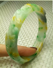 Load image into Gallery viewer, 56/57/58mm Certified Natural 3 Color Jadeite Emerald A Jade HandCarved Bat Coin Bracelet Bangle A-339
