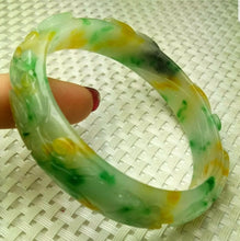 Load image into Gallery viewer, 56/57/58mm Certified Natural 3 Color Jadeite Emerald A Jade HandCarved Bat Coin Bracelet Bangle A-339