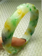 Load image into Gallery viewer, 56/57/58mm Certified Natural 3 Color Jadeite Emerald A Jade HandCarved Bat Coin Bracelet Bangle A-339