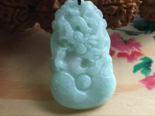 Load image into Gallery viewer, 10% OFF- Certified Natural Ice Jadeite Emerald A*Jade HandCarved Lucky Dragon Pendant X1666