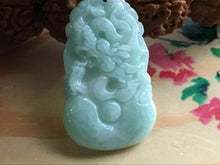 Load image into Gallery viewer, 10% OFF- Certified Natural Ice Jadeite Emerald A*Jade HandCarved Lucky Dragon Pendant X1666