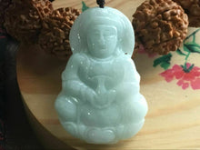 Load image into Gallery viewer, 10% OFF- Certified Natural Ice Jadeite Emerald A*Jade HandCarved Blessing Guanyin Pendant W0169