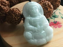 Load image into Gallery viewer, 10% OFF- Certified Natural Ice Jadeite Emerald A*Jade HandCarved Blessing Guanyin Pendant W0169