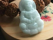Load image into Gallery viewer, 10% OFF- Certified Natural Ice Jadeite Emerald A*Jade HandCarved Blessing Guanyin Pendant W0169