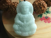 Load image into Gallery viewer, 10% OFF- Certified Natural Ice Jadeite Emerald A*Jade HandCarved Blessing Guanyin Pendant W0169