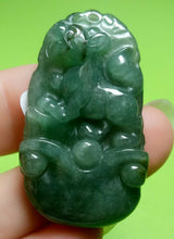 Load image into Gallery viewer, 10% OFF- Certified Natural Ice Oily Green Jadeite Emerald A*Jade HandCarved Lucky Dog YuanBao Pendant A2090