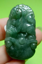 Load image into Gallery viewer, 10% OFF- Certified Natural Ice Oily Green Jadeite Emerald A*Jade HandCarved Lucky Dog YuanBao Pendant A2090