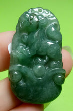 Load image into Gallery viewer, 10% OFF- Certified Natural Ice Oily Green Jadeite Emerald A*Jade HandCarved Lucky Dog YuanBao Pendant A2090