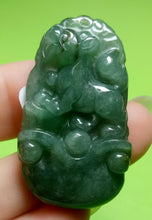 Load image into Gallery viewer, 10% OFF- Certified Natural Ice Oily Green Jadeite Emerald A*Jade HandCarved Lucky Dog YuanBao Pendant A2090