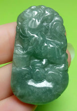 Load image into Gallery viewer, 10% OFF- Certified Natural Ice Oily Green Jadeite Emerald A*Jade HandCarved Lucky Tiger Ruyi Pendant A2091