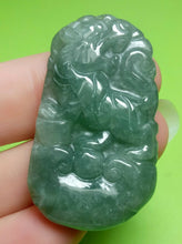 Load image into Gallery viewer, 10% OFF- Certified Natural Ice Oily Green Jadeite Emerald A*Jade HandCarved Lucky Tiger Ruyi Pendant A2091