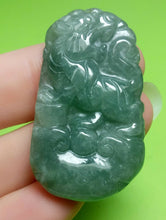 Load image into Gallery viewer, 10% OFF- Certified Natural Ice Oily Green Jadeite Emerald A*Jade HandCarved Lucky Tiger Ruyi Pendant A2091