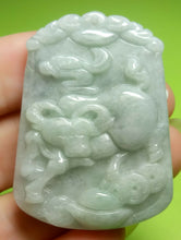 Load image into Gallery viewer, 10% OFF- Certified Natural Ice Jadeite Emerald A*Jade HandCarved Lucky Ox/Cow YuanBao Coin Pendant A6764