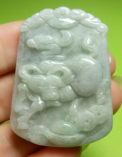 Load image into Gallery viewer, 10% OFF- Certified Natural Ice Jadeite Emerald A*Jade HandCarved Lucky Ox/Cow YuanBao Coin Pendant A6764