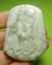 Load image into Gallery viewer, 10% OFF- Certified Natural Ice Jadeite Emerald A*Jade HandCarved Lucky Deer Plum Blossom Pendant A5208