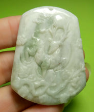 Load image into Gallery viewer, 10% OFF- Certified Natural Ice Jadeite Emerald A*Jade HandCarved Lucky Deer Plum Blossom Pendant A5208