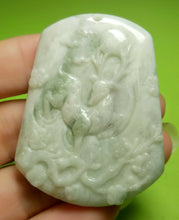 Load image into Gallery viewer, 10% OFF- Certified Natural Ice Jadeite Emerald A*Jade HandCarved Lucky Deer Plum Blossom Pendant A5208