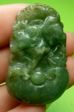 Load image into Gallery viewer, 10% OFF- Certified Natural Jadeite Emerald A*Jade HandCarved Lucky Ox Cow Ruyi Pendant A5247