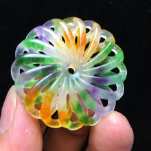 Load image into Gallery viewer, 10% OFF- Wonderful Unique Certified Natural 3 Color Jadeite Emerald A*Jade HandCarved Flower Pendant