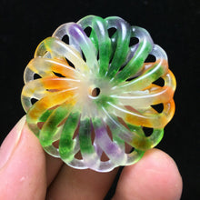 Load image into Gallery viewer, 10% OFF- Wonderful Unique Certified Natural 3 Color Jadeite Emerald A*Jade HandCarved Flower Pendant