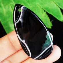 Load image into Gallery viewer, 10% OFF- Certified Natural Black Green Onyx Druzy Geode Jade HandCarved Waterdrop Pendant