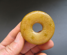 Load image into Gallery viewer, 10% OFF- Certified Natural Gold Emerald A*Jade HandCarved Lucky Safety Donut Pendant A88